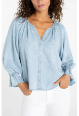 Liverpool Liverpool - 3/4 Sleeve Shirred Chambray Top (Rose Ice)