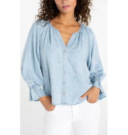 Liverpool Liverpool - 3/4 Sleeve Shirred Chambray Top (Rose Ice)