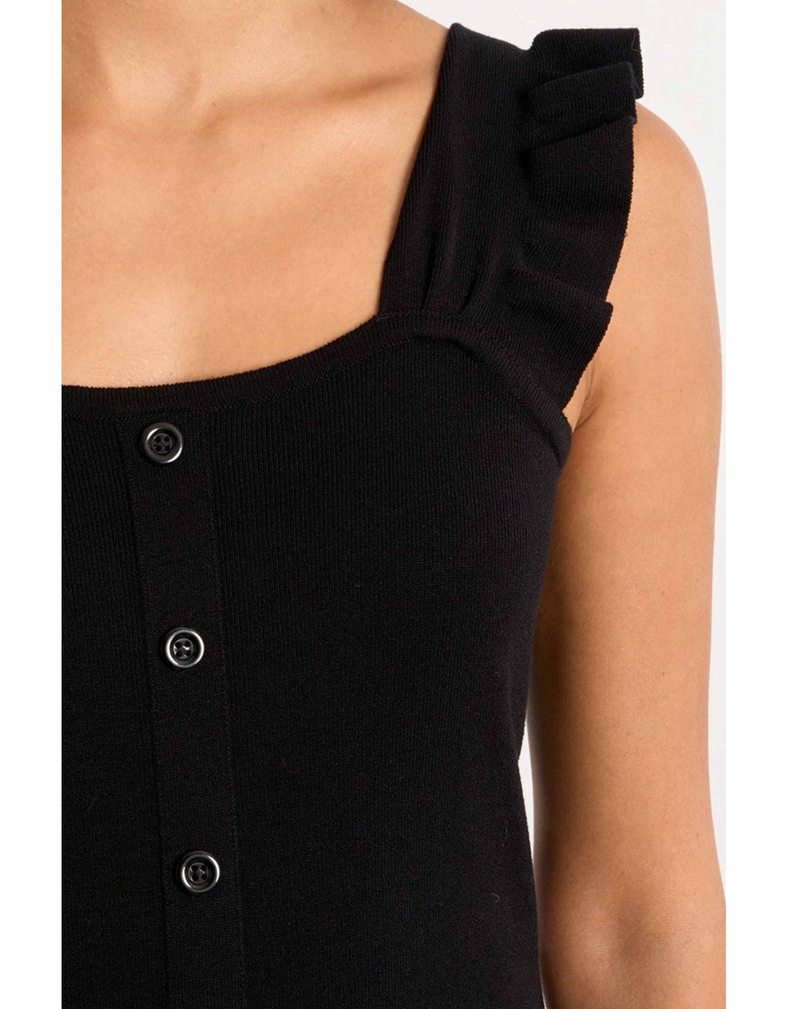 Molly Bracken Molly Bracken -  Button Up Tank with Ruffle Straps (Black)
