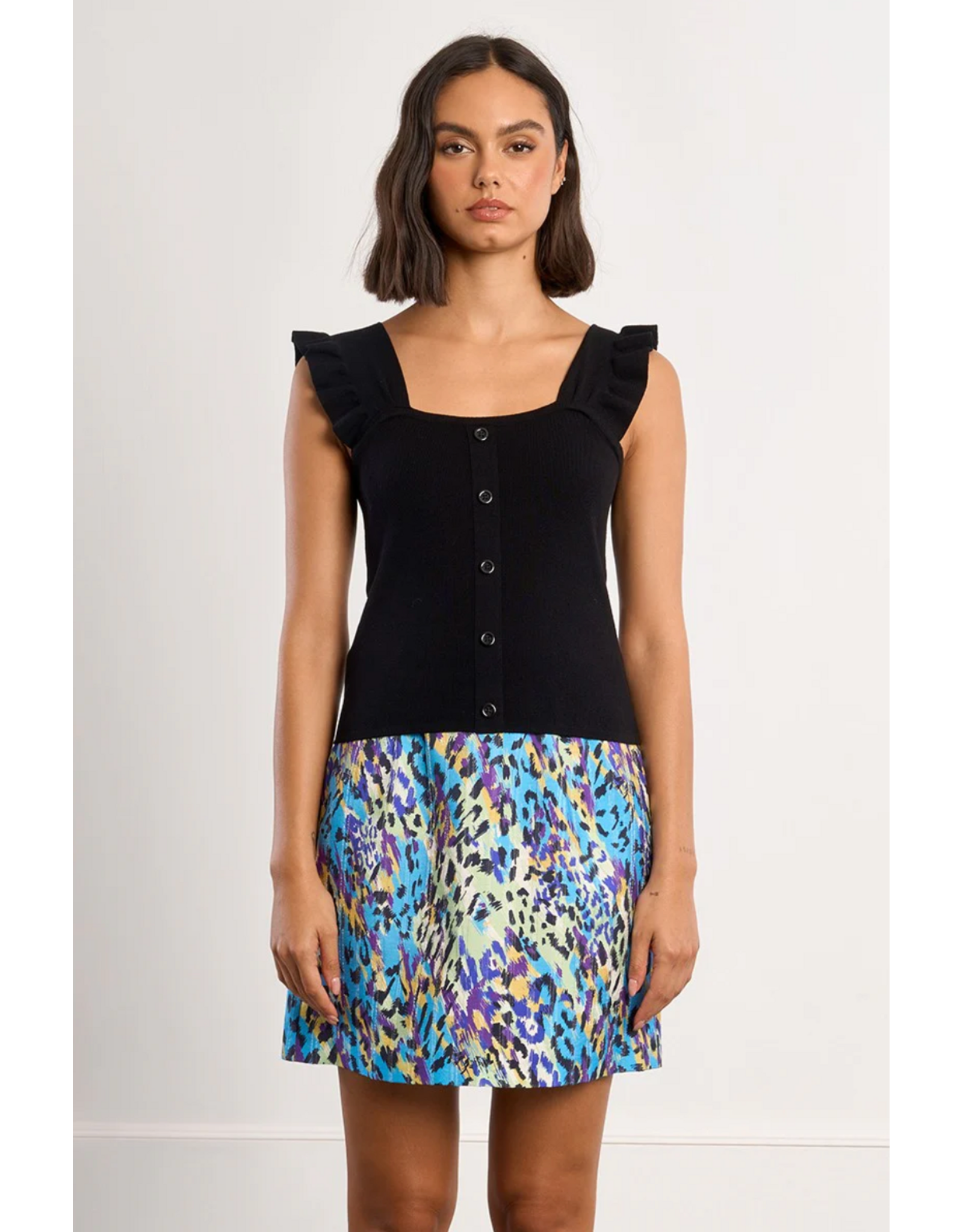 Molly Bracken Molly Bracken -  Button Up Tank with Ruffle Straps (Black)