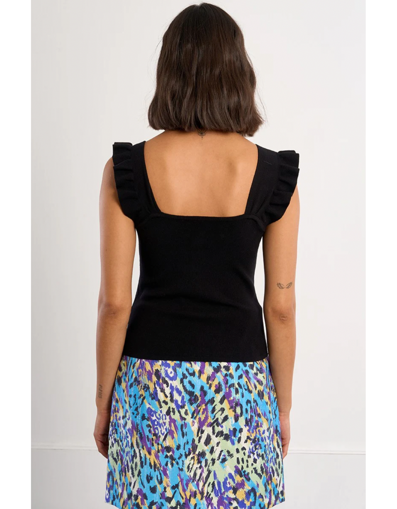 Molly Bracken Molly Bracken -  Button Up Tank with Ruffle Straps (Black)