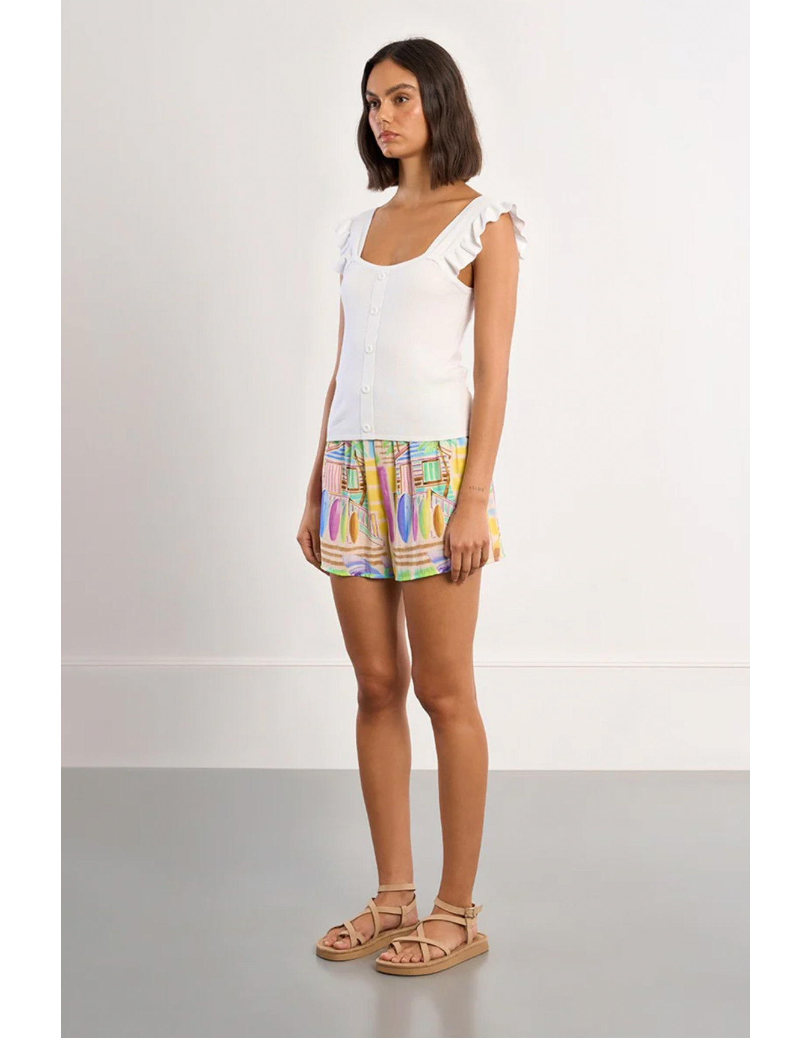 Molly Bracken Molly Bracken -  Button Up Tank with Ruffle Straps (White)