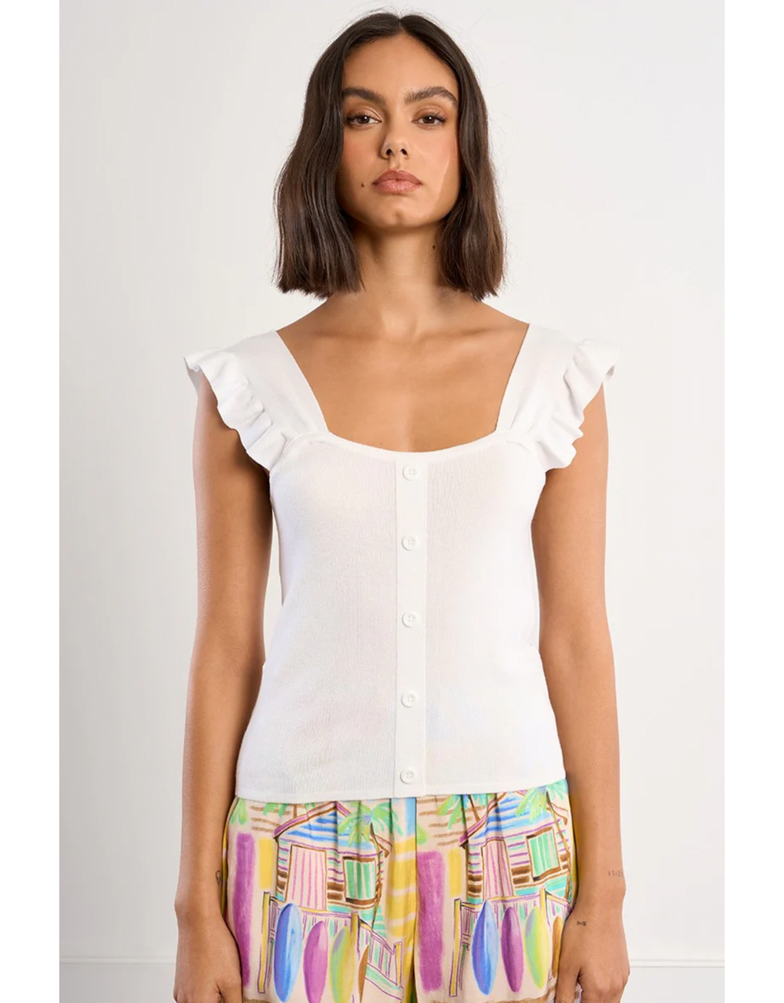 Molly Bracken Molly Bracken -  Button Up Tank with Ruffle Straps (White)