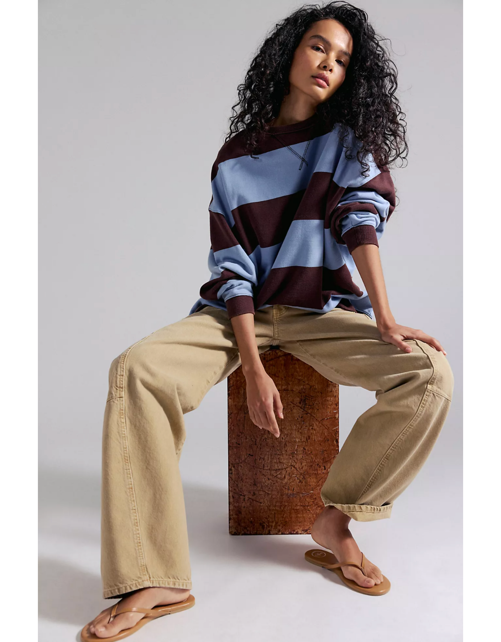 Free people Free People - We The Free Classic Striped Oversized Crewneck (Periwinkle Combo)