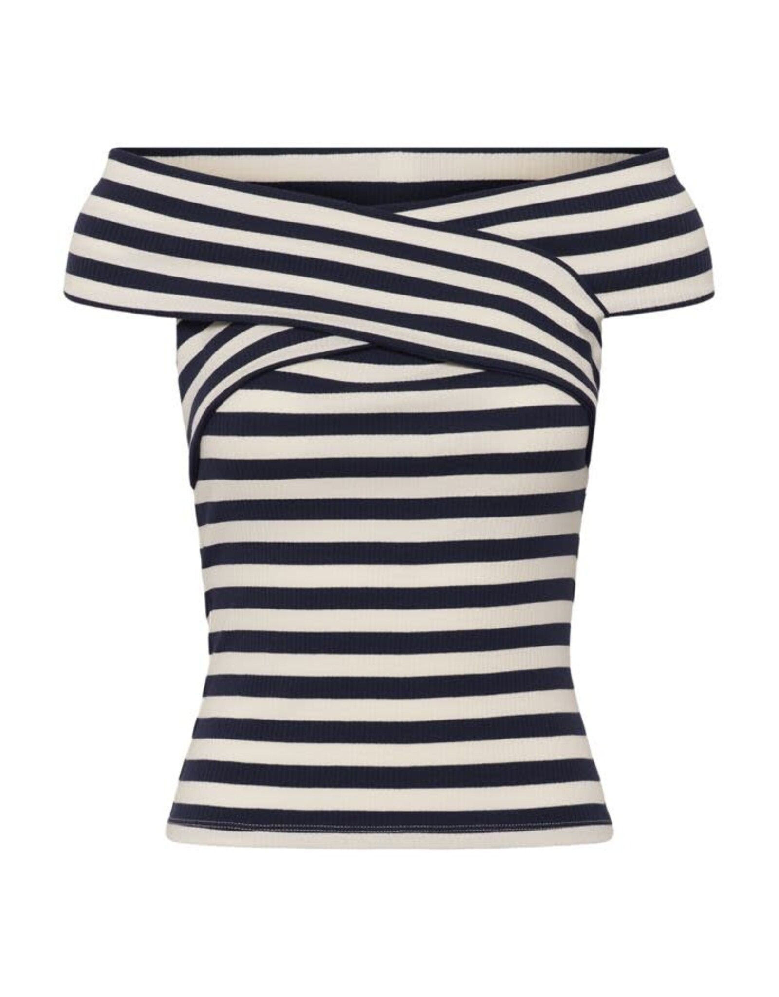 Kaffe Kaffe - Celeste Cross Off the Shoulder Top (Chalk / Midnight)