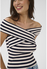 Kaffe Kaffe - Celeste Cross Off the Shoulder Top (Chalk / Midnight)