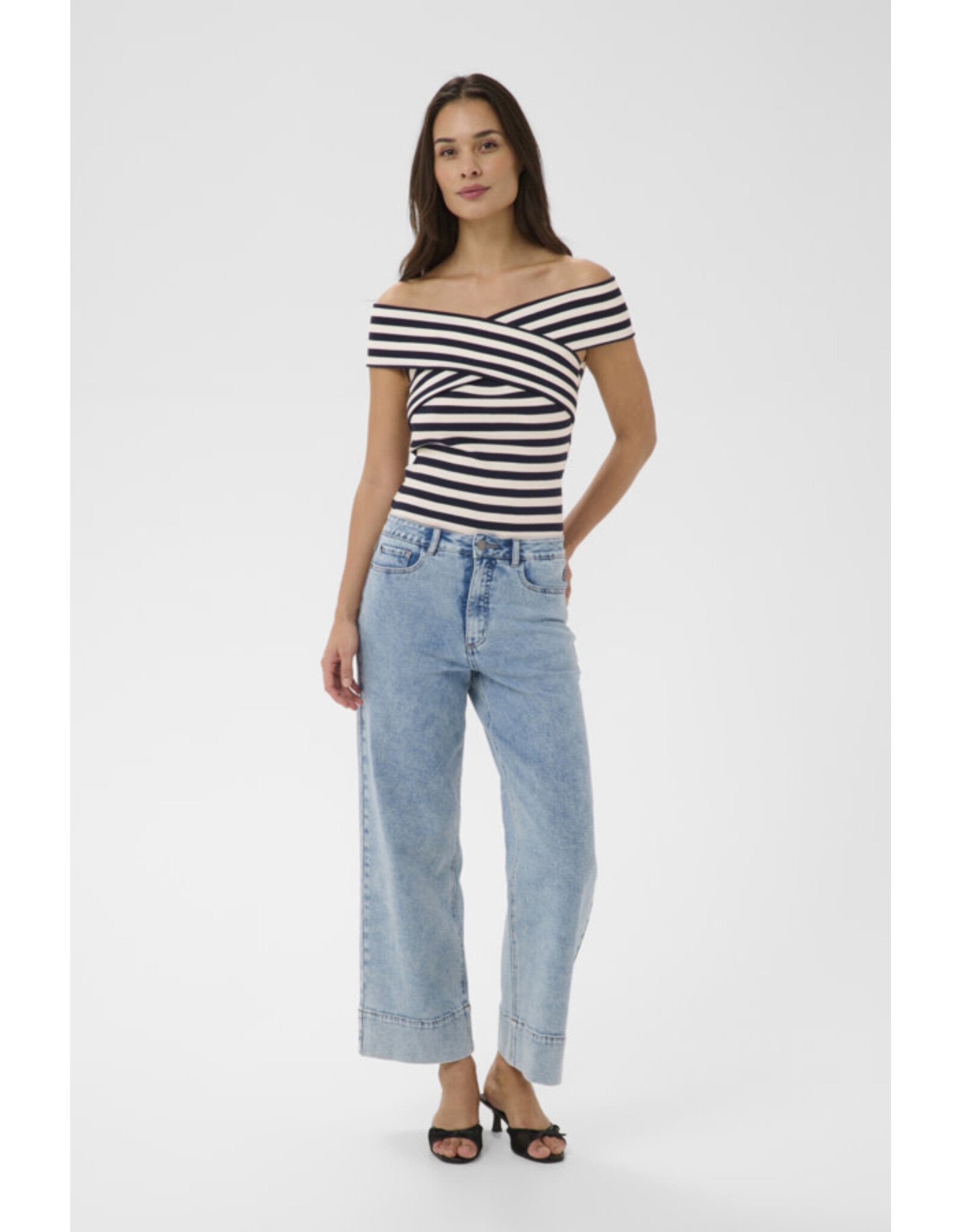 Kaffe Kaffe - Celeste Cross Off the Shoulder Top (Chalk / Midnight)