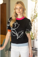 Voy Floral  Knit Top with Colour Block Arm Bands