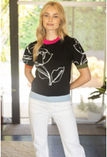 Voy Floral  Knit Top with Colour Block Arm Bands