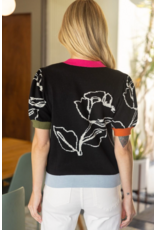 Voy Floral  Knit Top with Colour Block Arm Bands