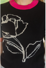 Voy Floral  Knit Top with Colour Block Arm Bands