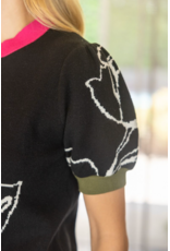 Voy Floral  Knit Top with Colour Block Arm Bands