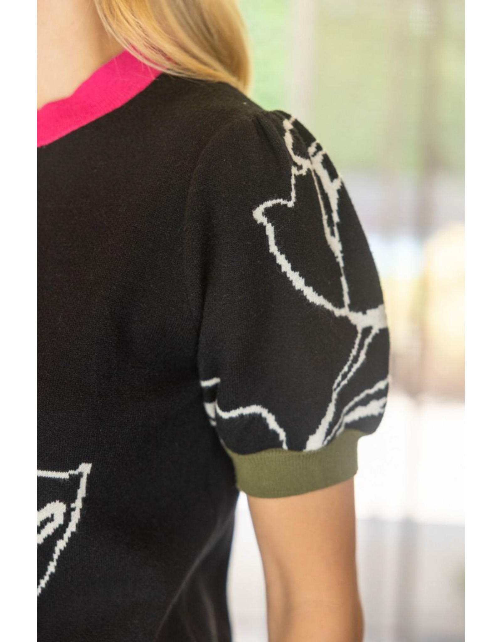 Voy Floral  Knit Top with Colour Block Arm Bands