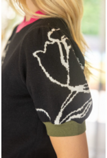 Voy Floral  Knit Top with Colour Block Arm Bands