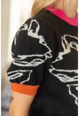 Voy Floral  Knit Top with Colour Block Arm Bands