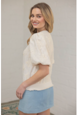 Voy Floral Embroidered Bubble Sleeve Top (Cream)