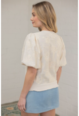 Voy Floral Embroidered Bubble Sleeve Top (Cream)