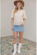 Voy Floral Embroidered Bubble Sleeve Top (Cream)