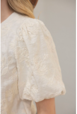 Voy Floral Embroidered Bubble Sleeve Top (Cream)