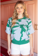 Voy Floral Print Bubble Sleeve Knit Top (Green)