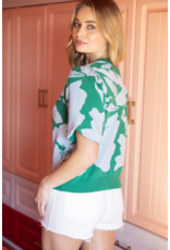 Voy Floral Print Bubble Sleeve Knit Top (Green)