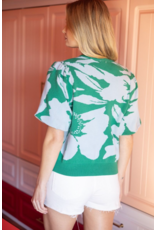 Voy Floral Print Bubble Sleeve Knit Top (Green)