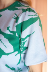 Voy Floral Print Bubble Sleeve Knit Top (Green)