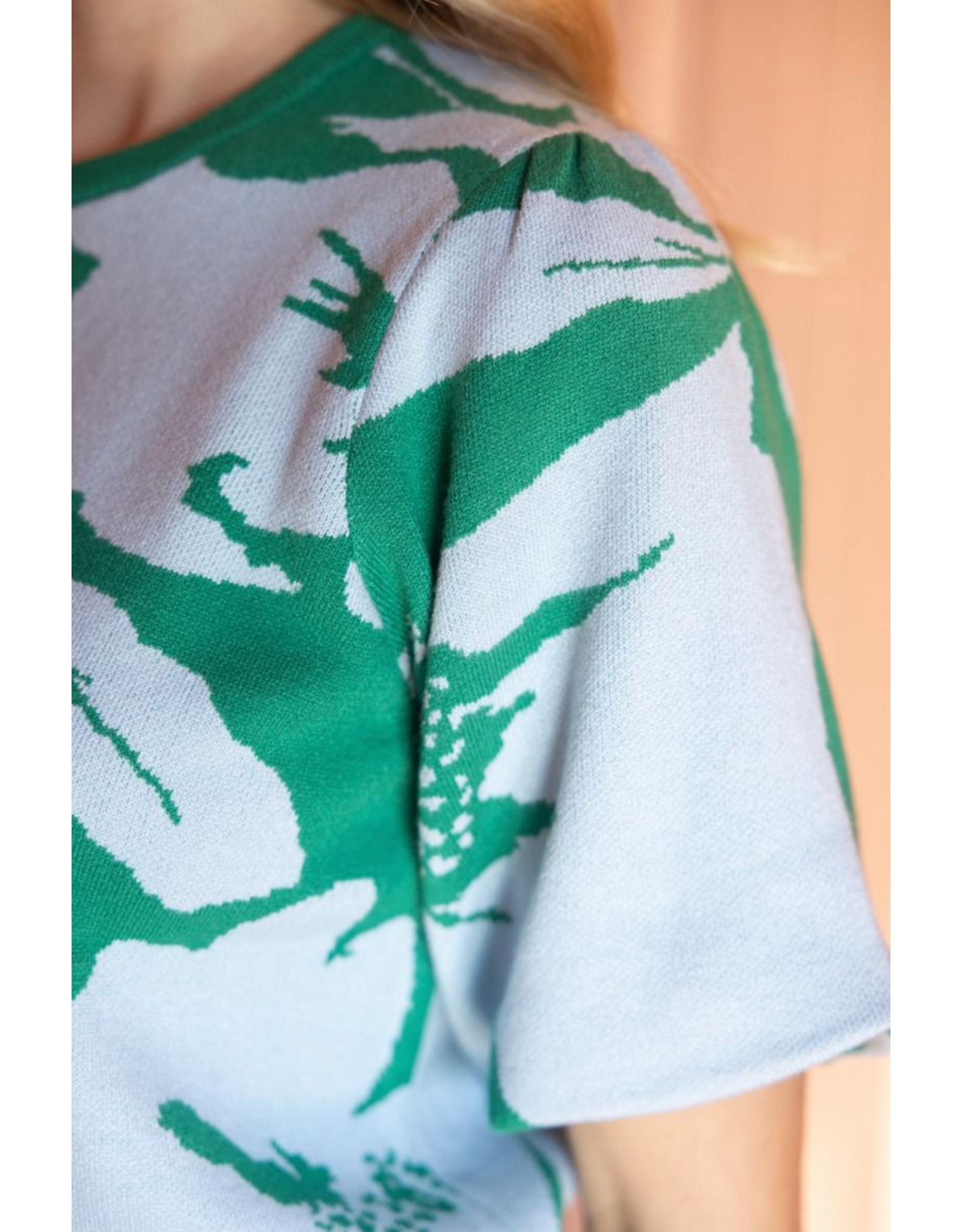 Voy Floral Print Bubble Sleeve Knit Top (Green)