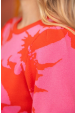 Voy Floral Print Bubble Sleeve Knit Top (Red / Pink)