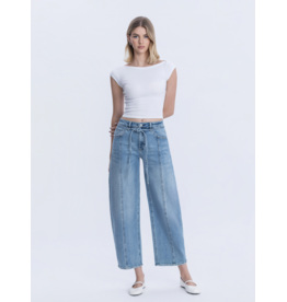 VERVET VERVET - High Waist Tie Crop Wide Barrel Jeans (Inspirational)