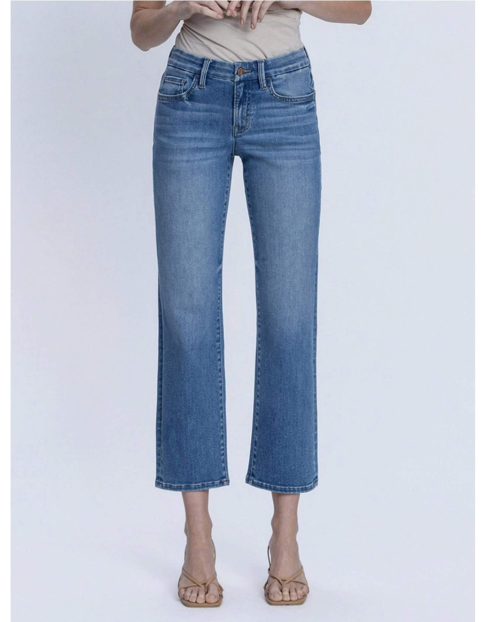 VERVET VERVET - Mid Rise Medium Dark Wash Ankle Straight Jeans (Catch the Light)