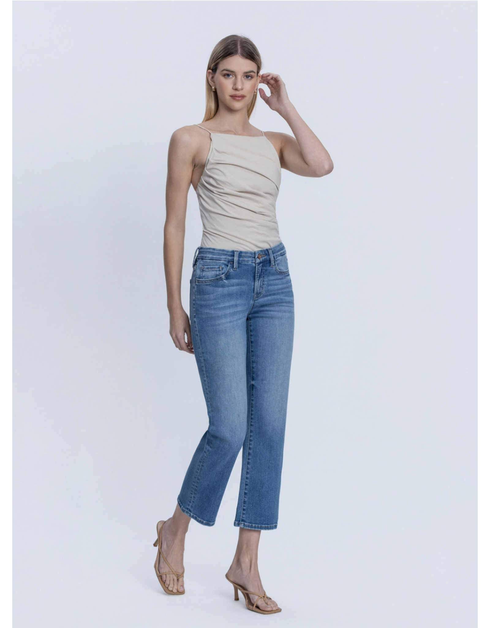 VERVET VERVET - Mid Rise Medium Dark Wash Ankle Straight Jeans (Catch the Light)