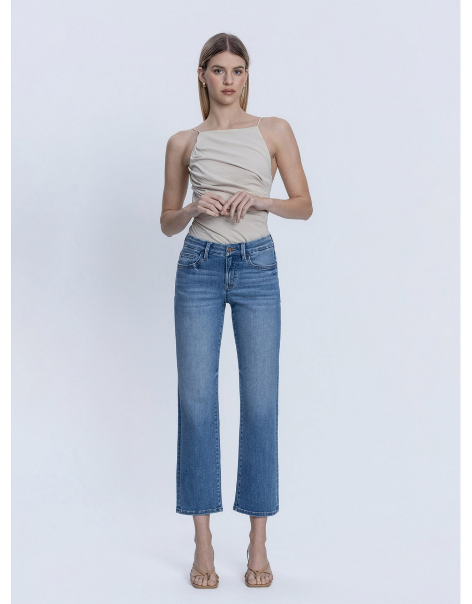VERVET VERVET - Mid Rise Medium Dark Wash Ankle Straight Jeans (Catch the Light)