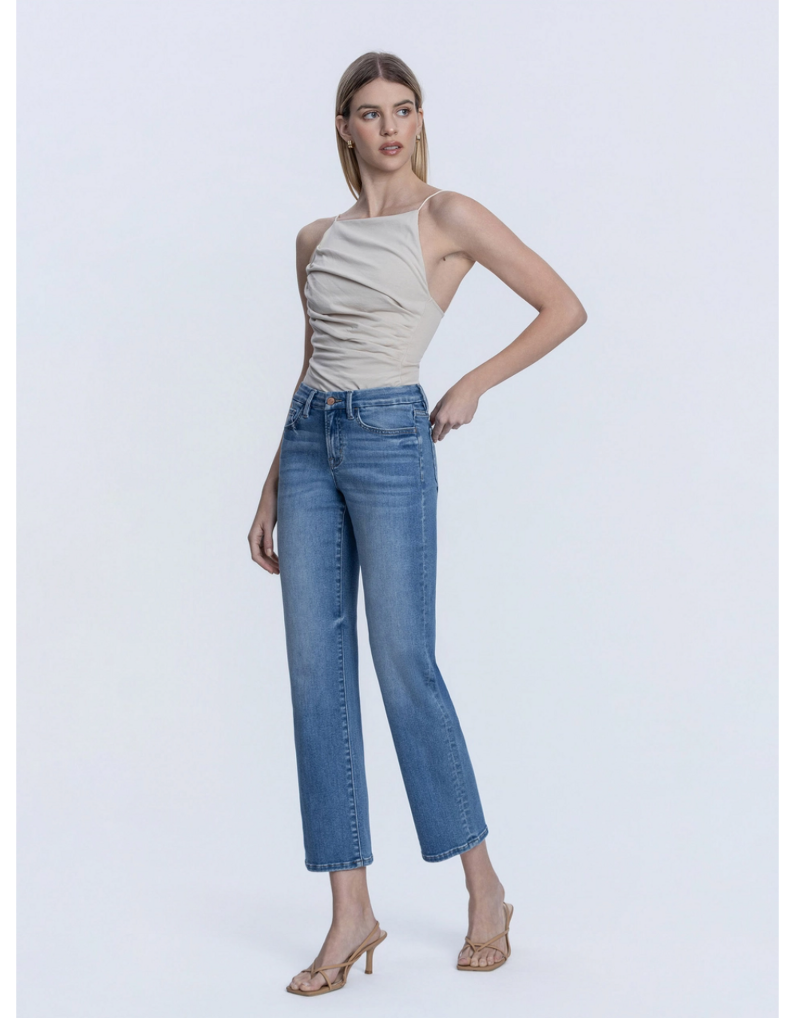 VERVET VERVET - Mid Rise Medium Dark Wash Ankle Straight Jeans (Catch the Light)