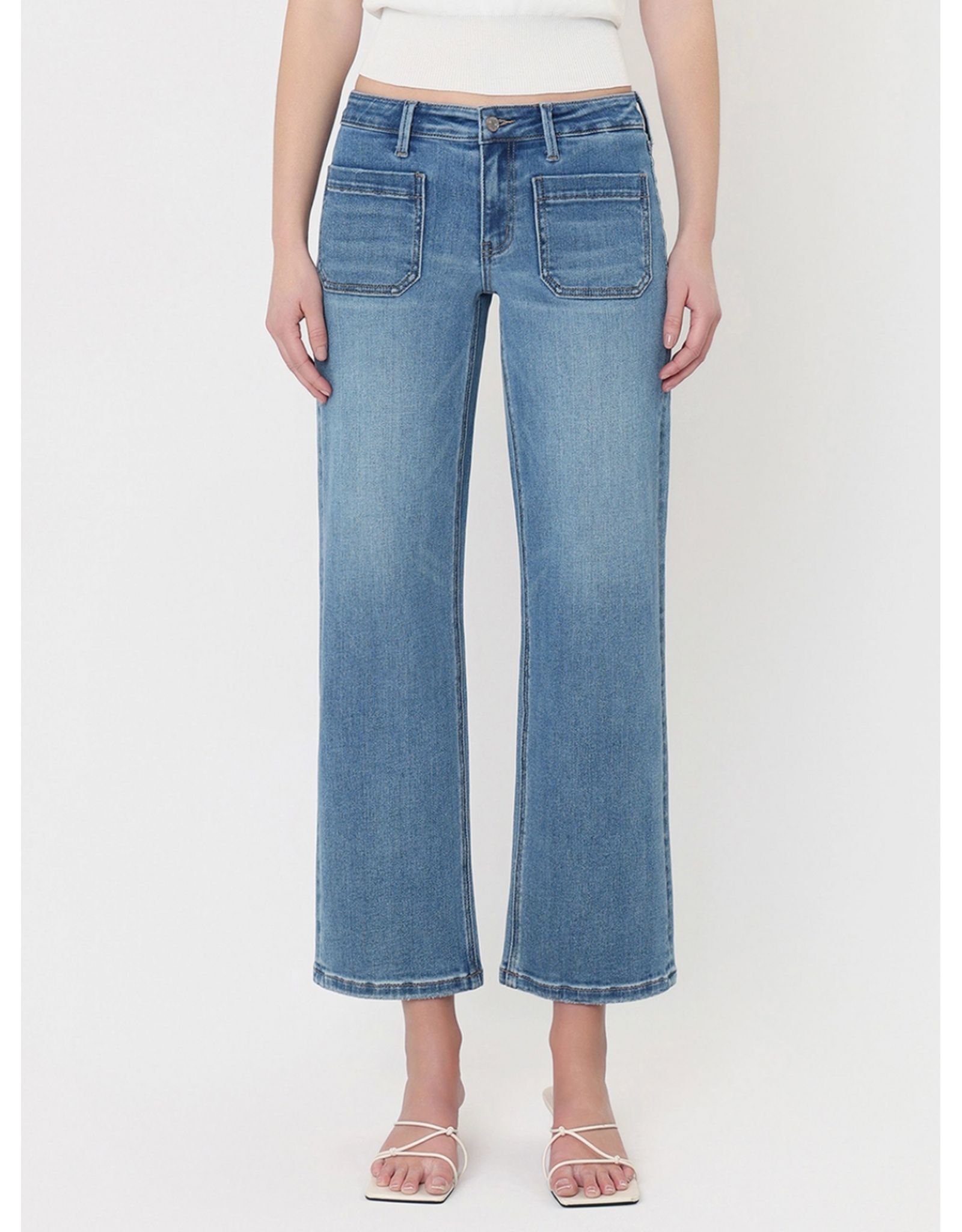VERVET VERVET - Mid Rise Medium Wash Patch Pocket Slim Wide Jeans (Of the Band)