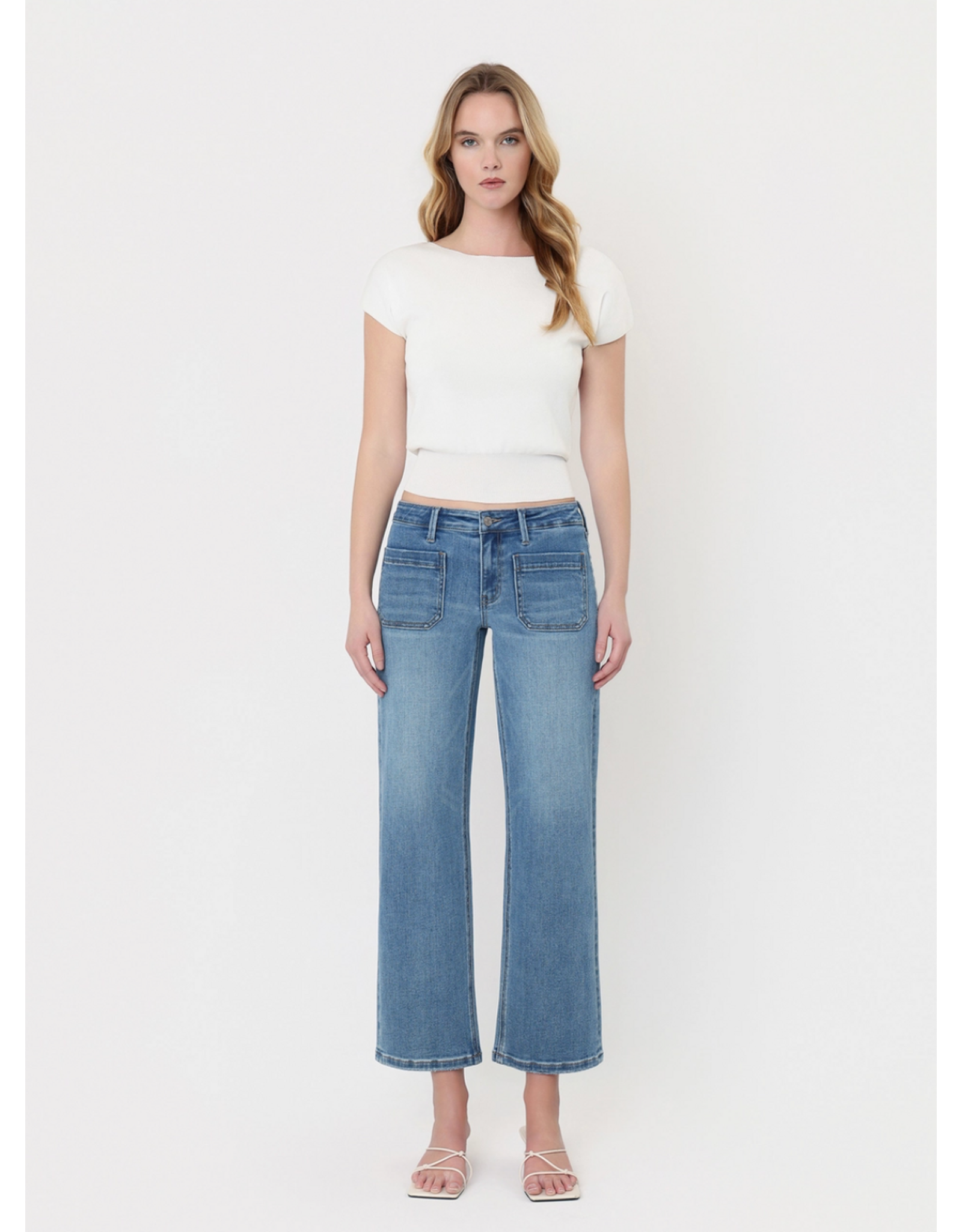 VERVET VERVET - Mid Rise Medium Wash Patch Pocket Slim Wide Jeans (Of the Band)