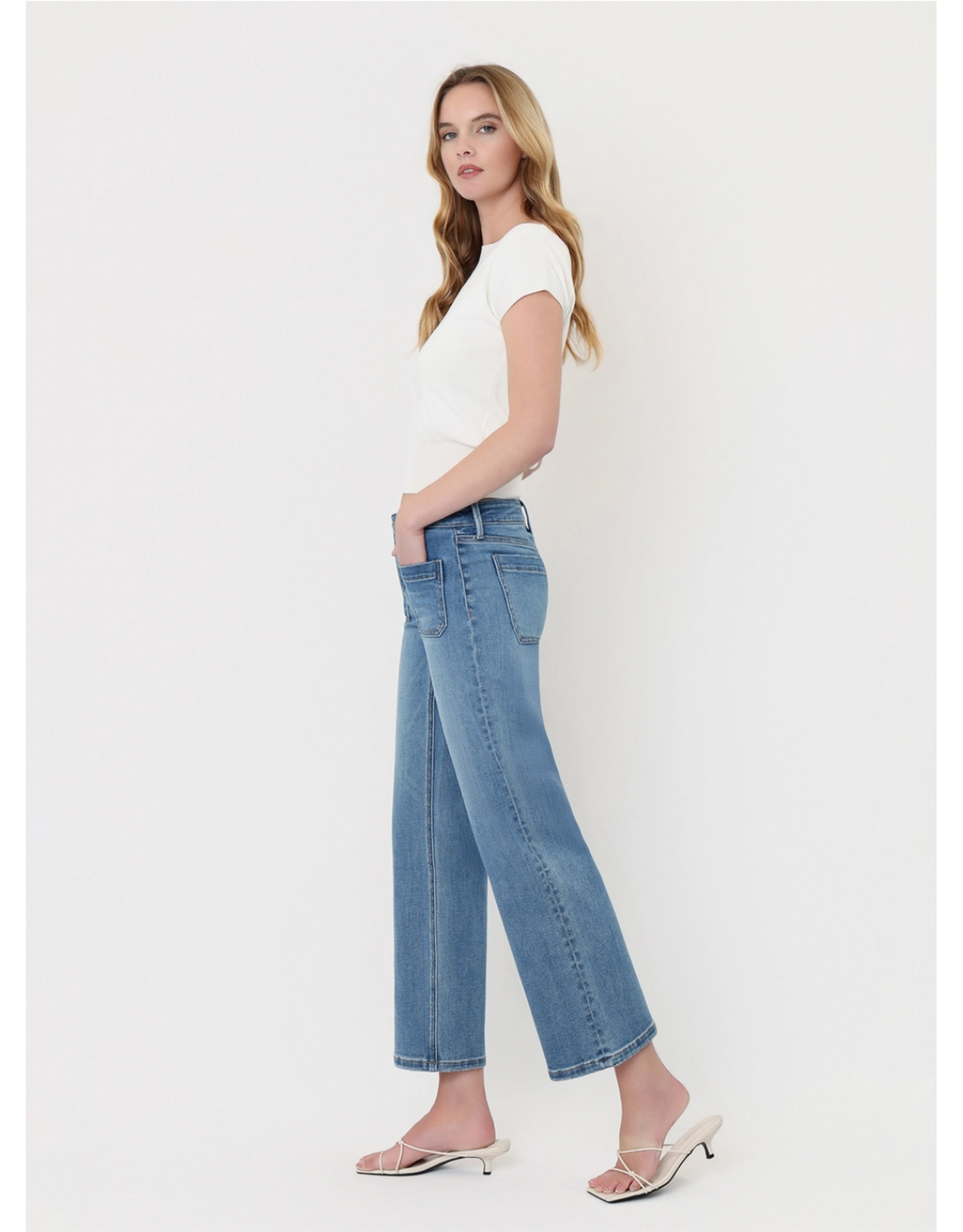 VERVET VERVET - Mid Rise Medium Wash Patch Pocket Slim Wide Jeans (Of the Band)