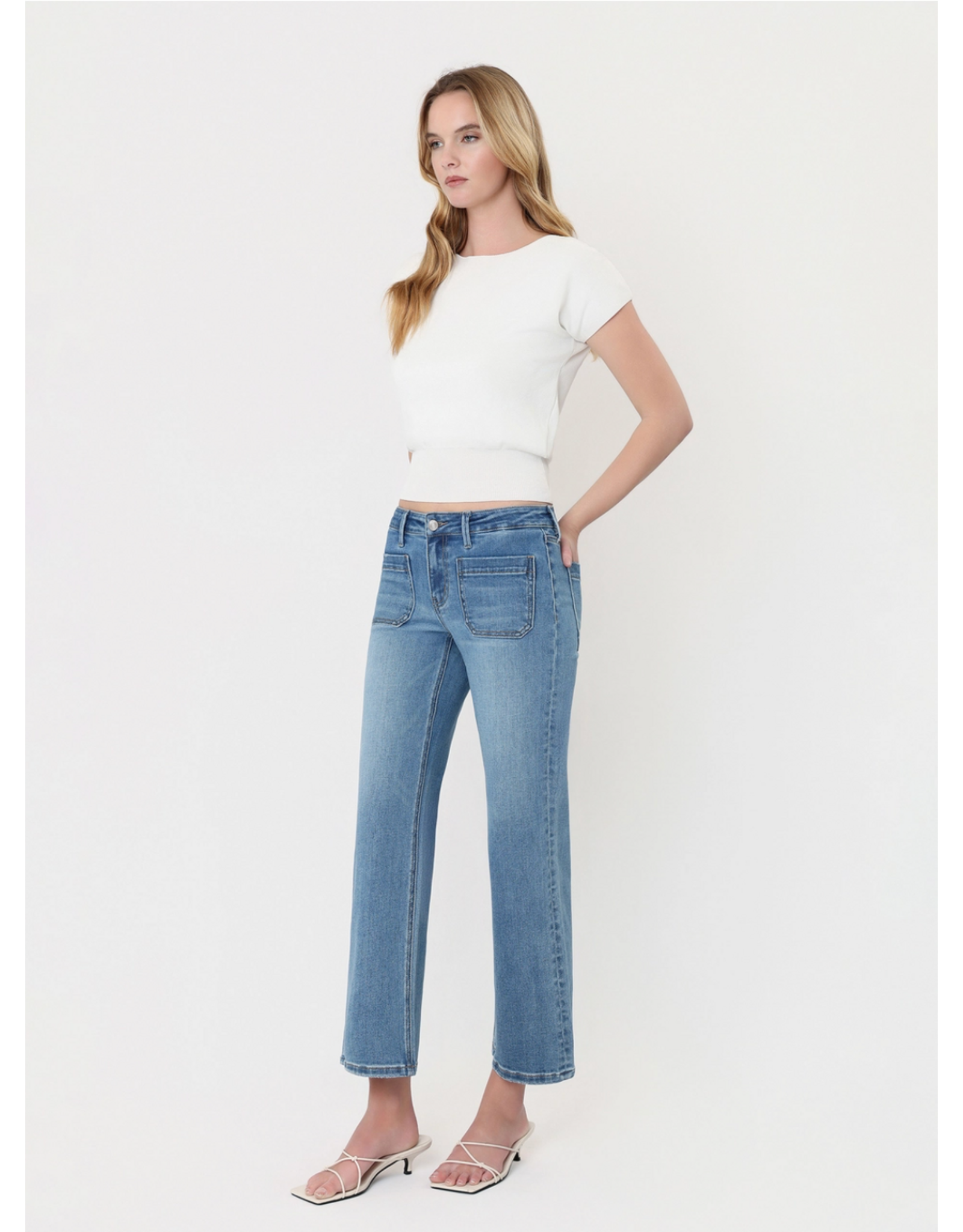 VERVET VERVET - Mid Rise Medium Wash Patch Pocket Slim Wide Jeans (Of the Band)