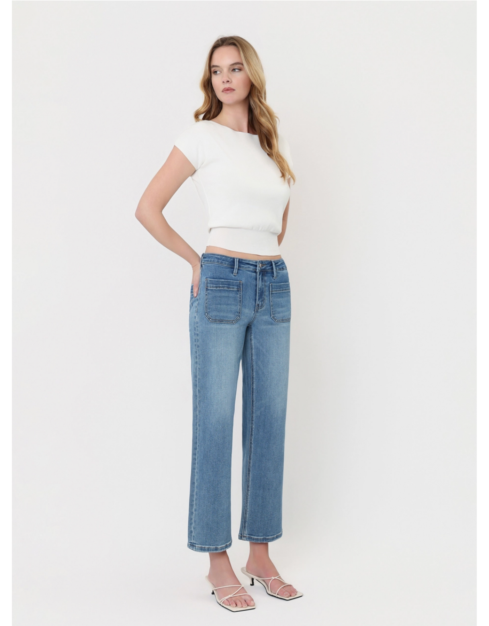 VERVET VERVET - Mid Rise Medium Wash Patch Pocket Slim Wide Jeans (Of the Band)