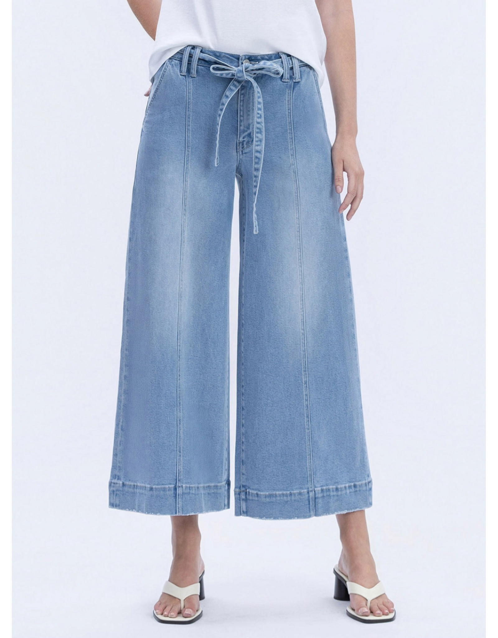 VERVET VERVET - High Rise Tie Waist Crop Palazzo Jeans (Fluster)