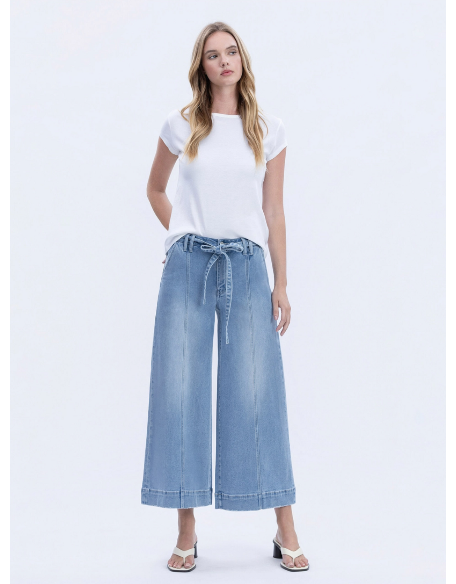 VERVET VERVET - High Rise Tie Waist Crop Palazzo Jeans (Fluster)