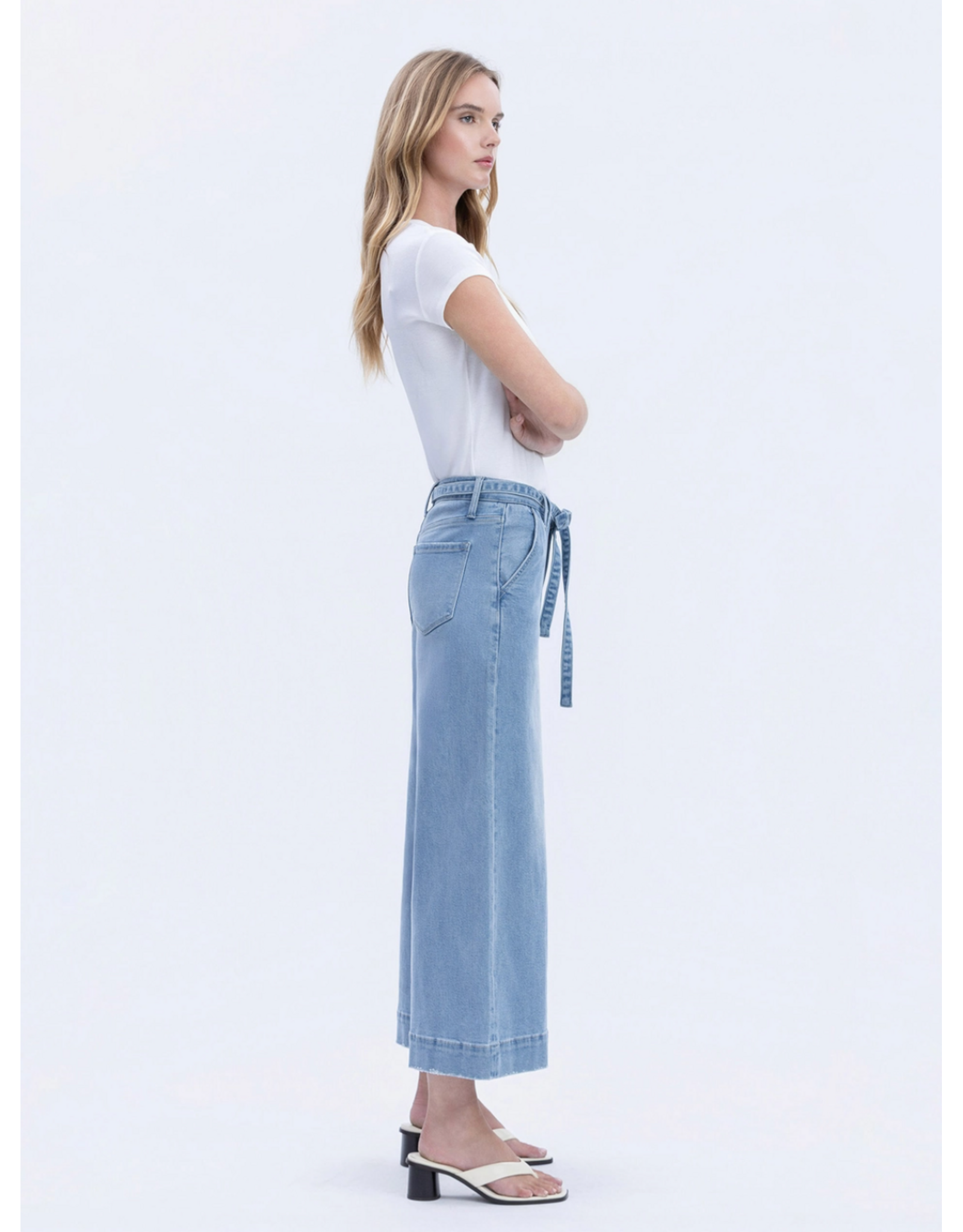 VERVET VERVET - High Rise Tie Waist Crop Palazzo Jeans (Fluster)