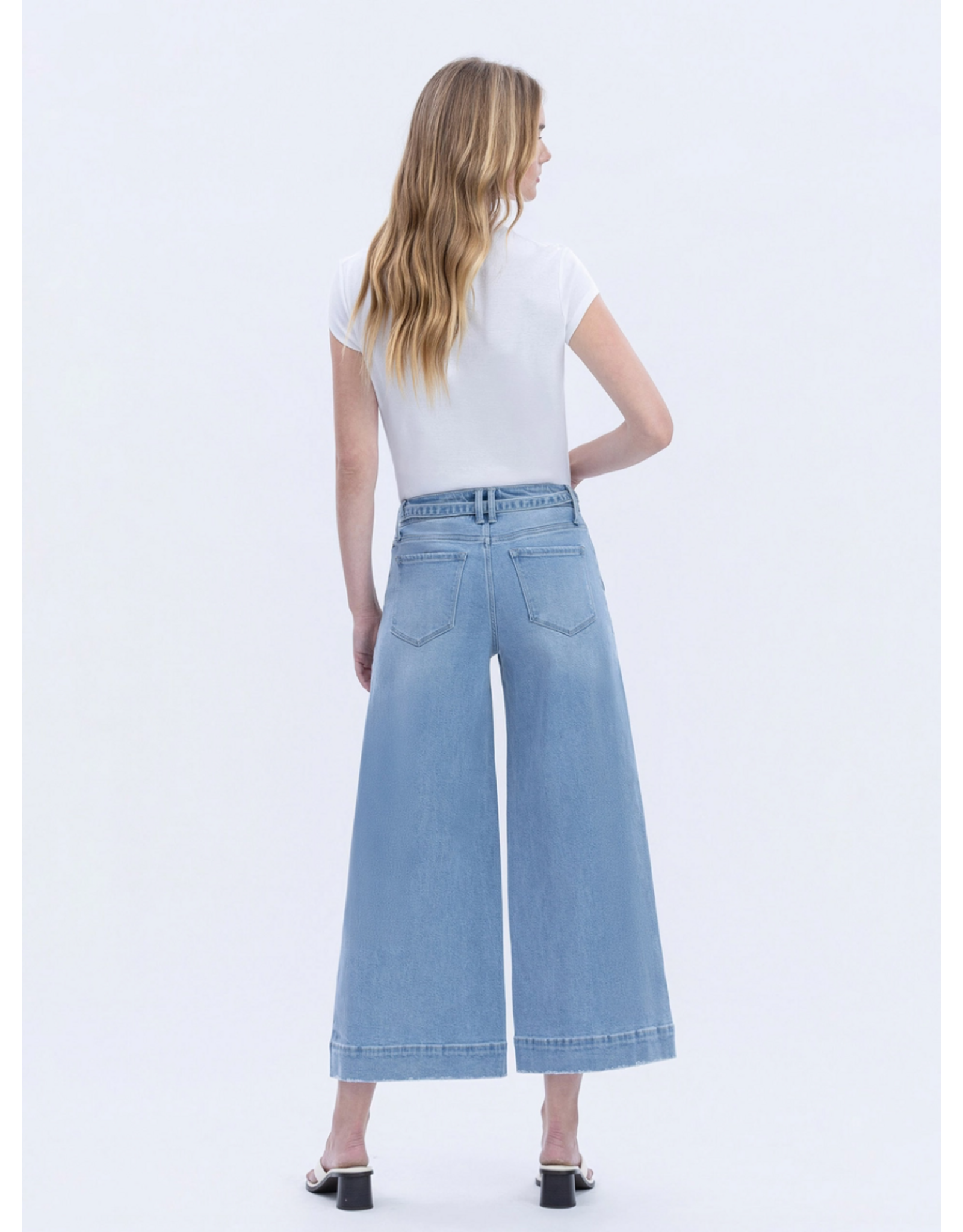 VERVET VERVET - High Rise Tie Waist Crop Palazzo Jeans (Fluster)