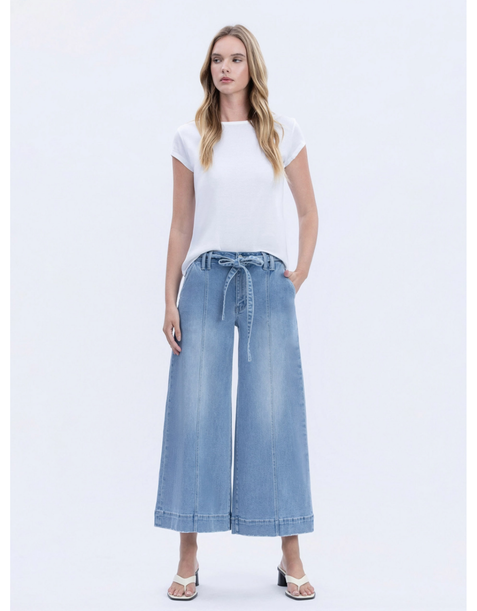 VERVET VERVET - High Rise Tie Waist Crop Palazzo Jeans (Fluster)