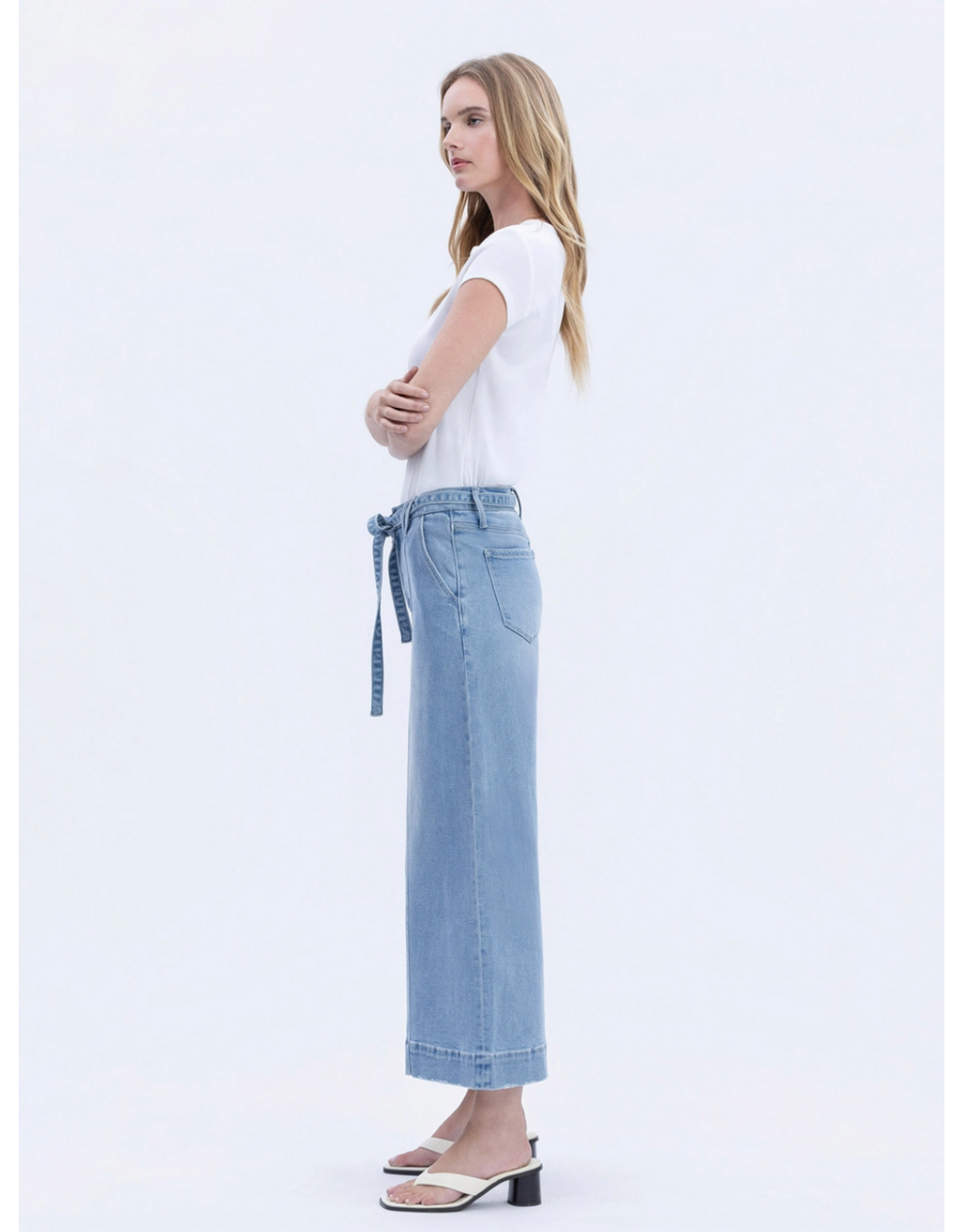 VERVET VERVET - High Rise Tie Waist Crop Palazzo Jeans (Fluster)