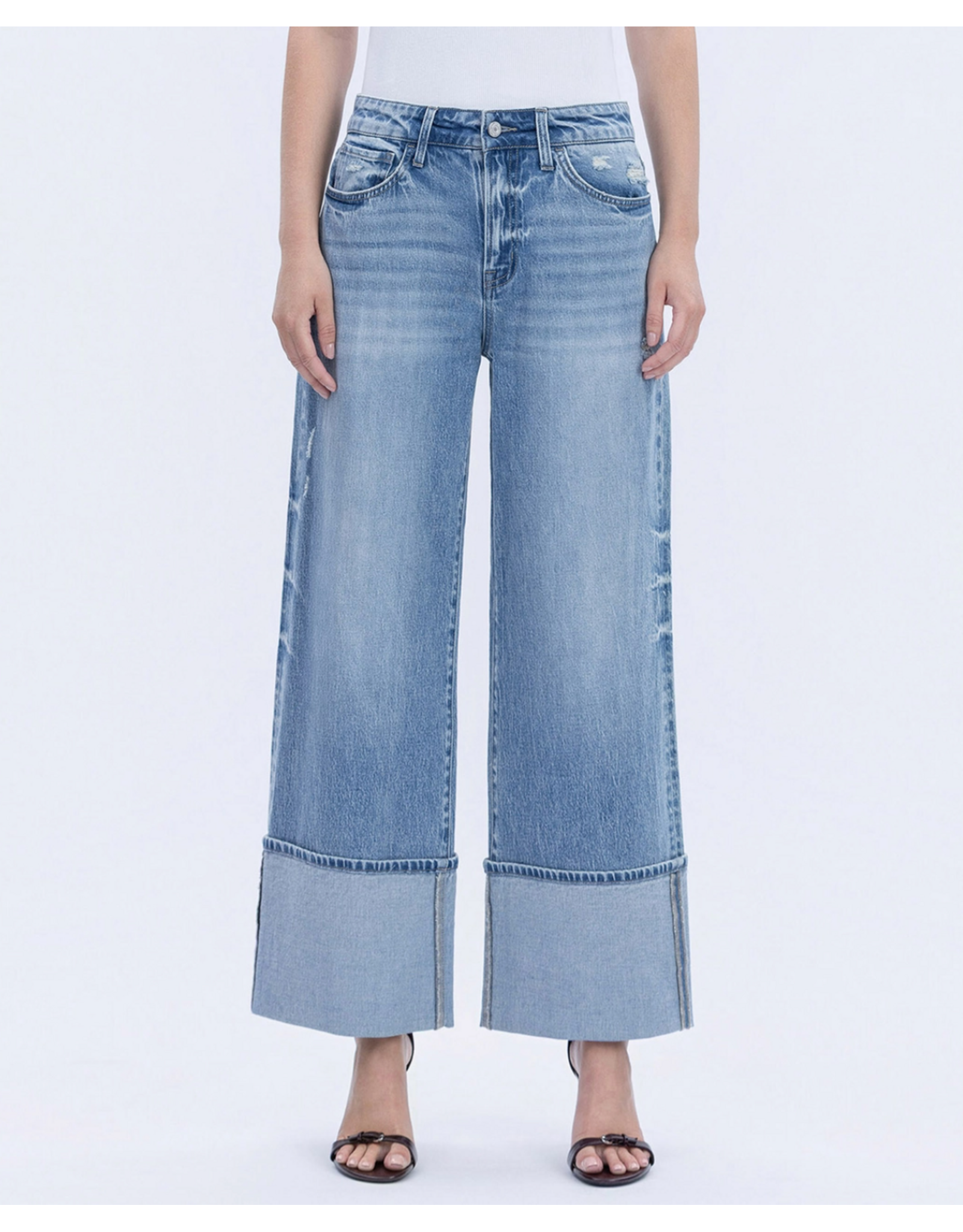 VERVET VERVET - High Rise Medium Wash Cuffed Wide Leg Jeans (Vital Symphony)