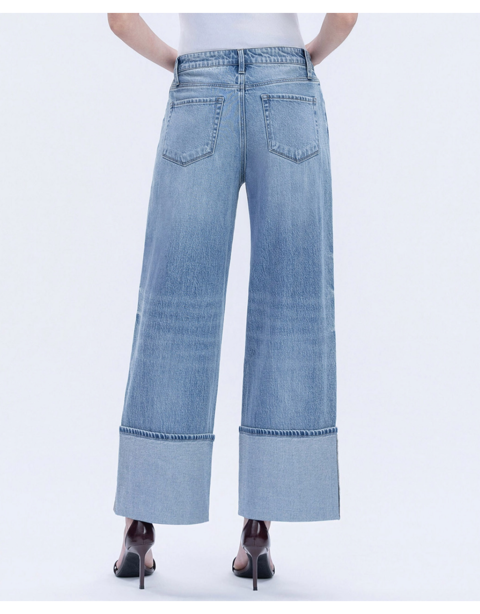 VERVET VERVET - High Rise Medium Wash Cuffed Wide Leg Jeans (Vital Symphony)