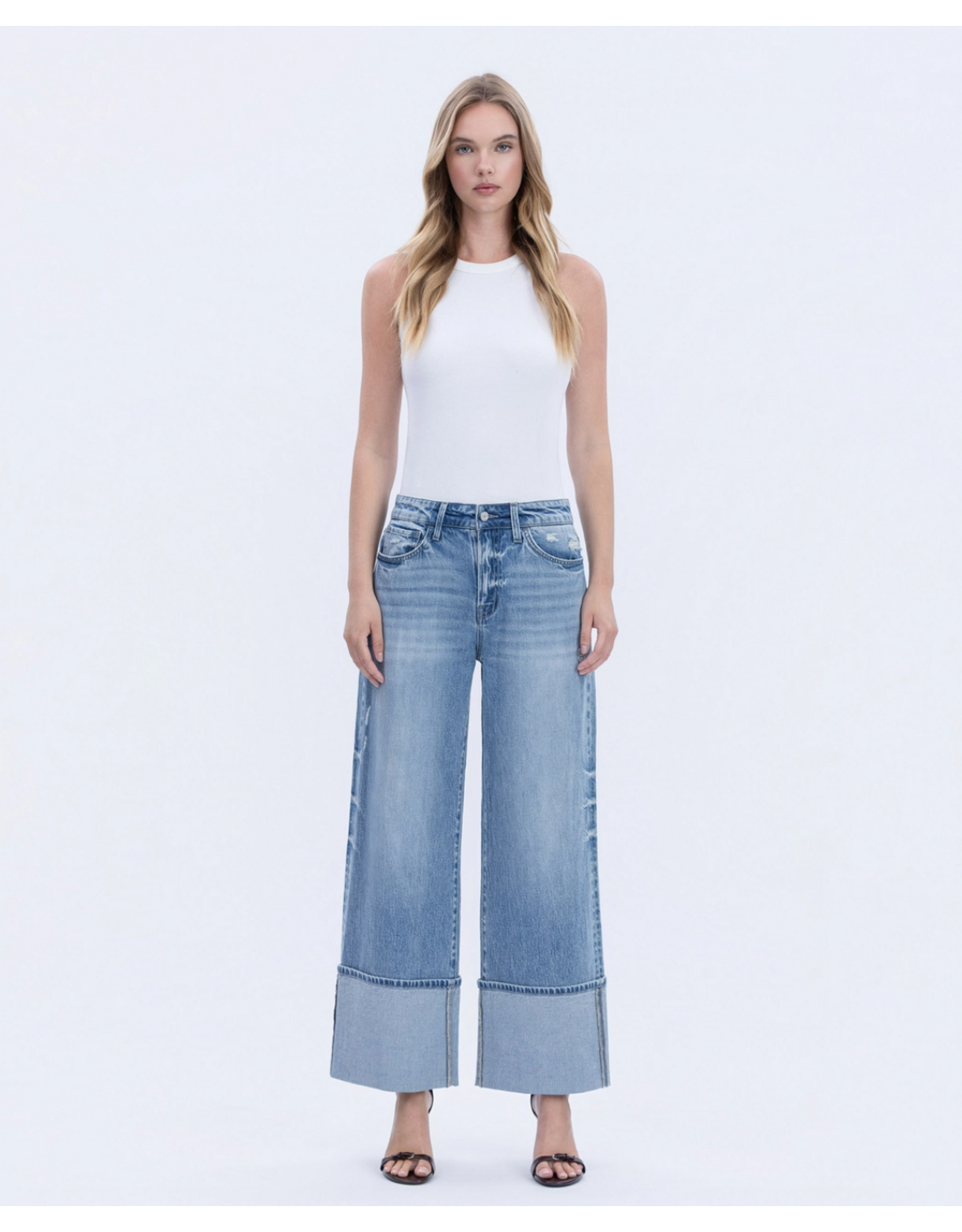VERVET VERVET - High Rise Medium Wash Cuffed Wide Leg Jeans (Vital Symphony)