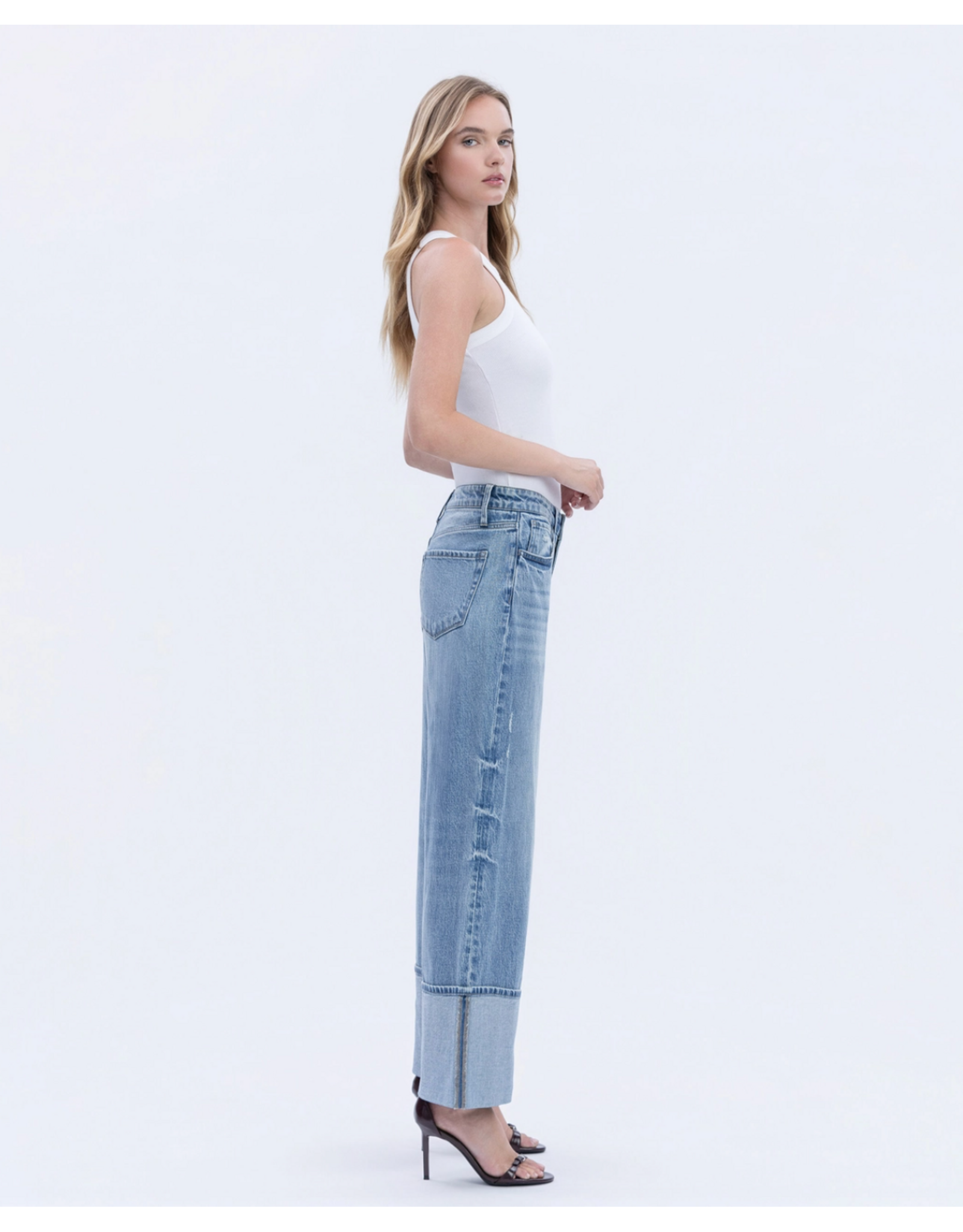VERVET VERVET - High Rise Medium Wash Cuffed Wide Leg Jeans (Vital Symphony)