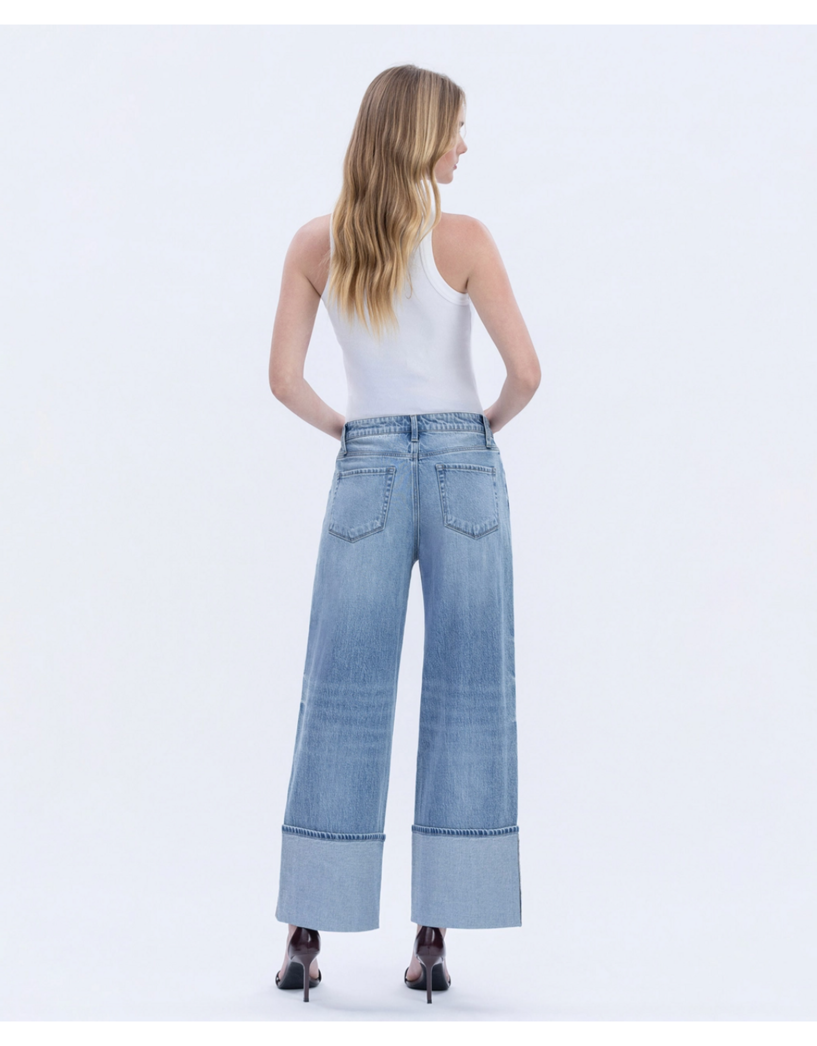 VERVET VERVET - High Rise Medium Wash Cuffed Wide Leg Jeans (Vital Symphony)